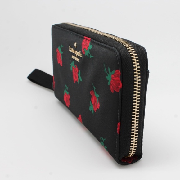 NEW Kate Spade Chelsea Rose Toss Printed Large Continental Wallet KE616 BLACK - Picture 2 of 6